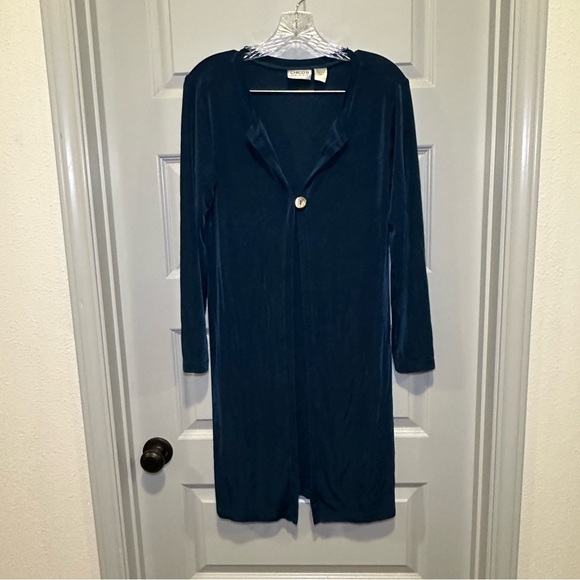 Chico’s Travelers Blue/Teal Acetate 1 button Long Cardigan size 1(M) - Picture 3 of 8